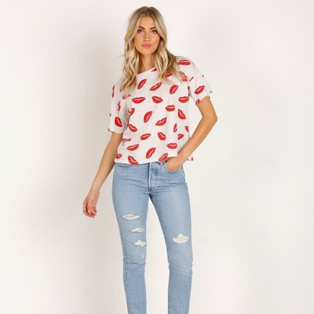 LNA Clothing Kiss Boxy Crew Tee White